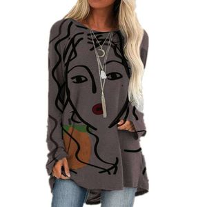 Women's Digital Print Long Sleeve Top Cotton Blend Casual